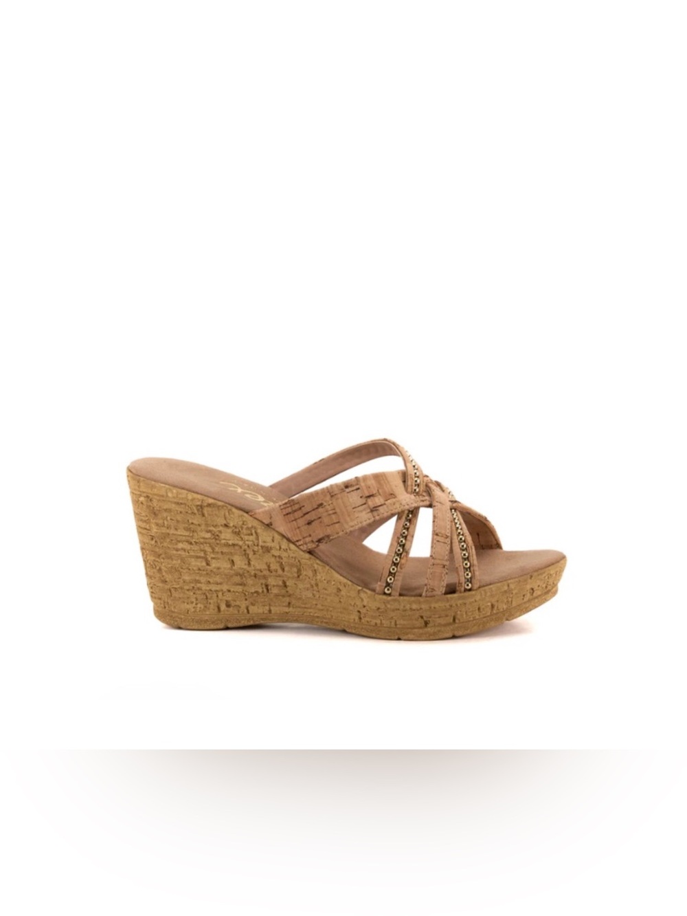 Onex Style Elaine‎ Women's Tan Cork Wedge Sandal with Decorative Beading size 9